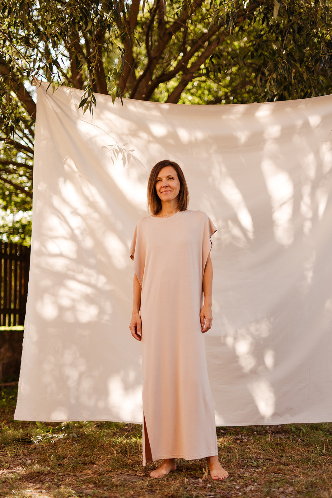 Maternity & Nursing T-Shirt Dress – Bamboo Viscose | Easy Breastfeeding Access via Open Sleeves