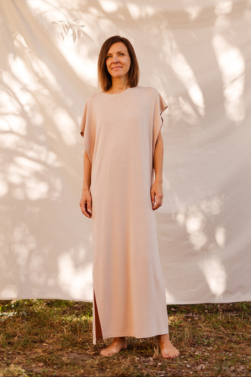 Maternity & Nursing T-Shirt Dress – Bamboo Viscose | Easy Breastfeeding Access via Open Sleeves