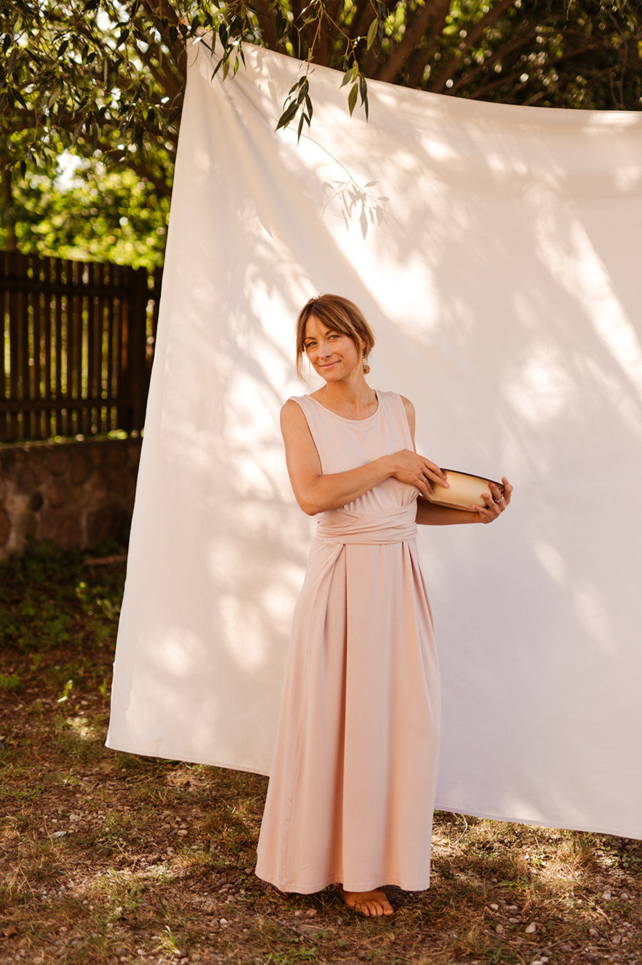 Elegant Maternity & Nursing Dress – Bamboo Viscose | Adjustable Tie Belt & Easy Nursing Access