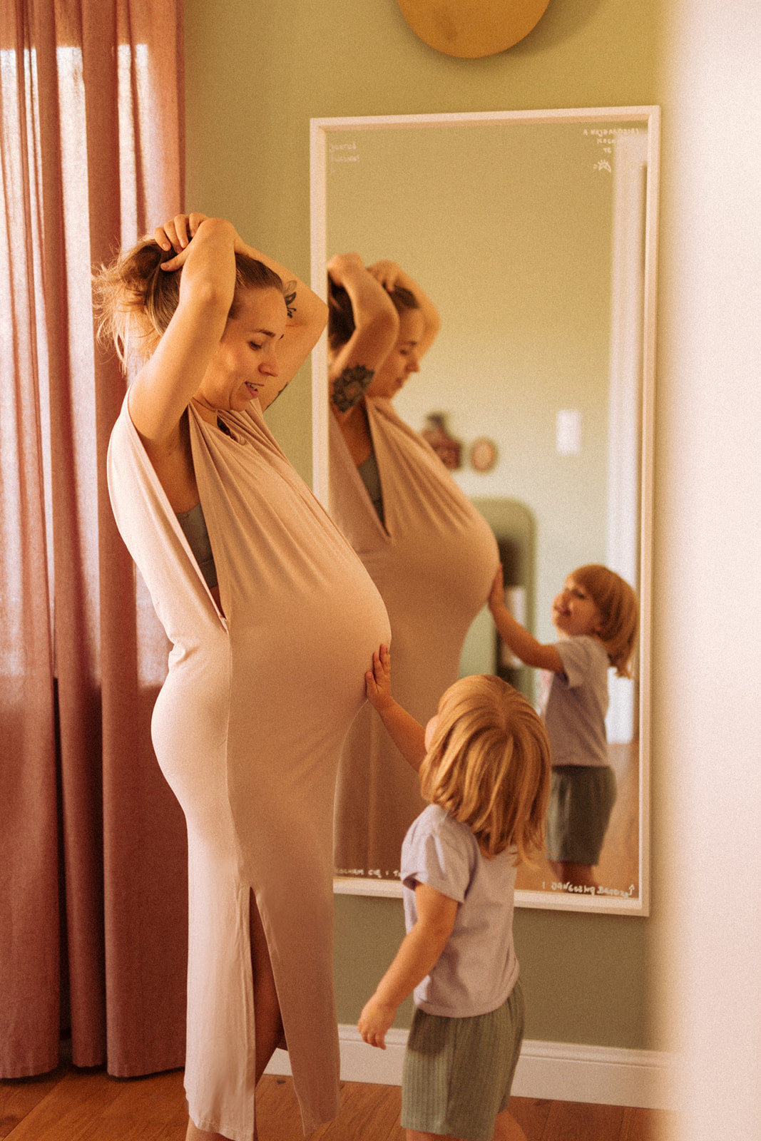 Maternity & Nursing T-Shirt Dress – Bamboo Viscose | Easy Breastfeeding Access via Open Sleeves