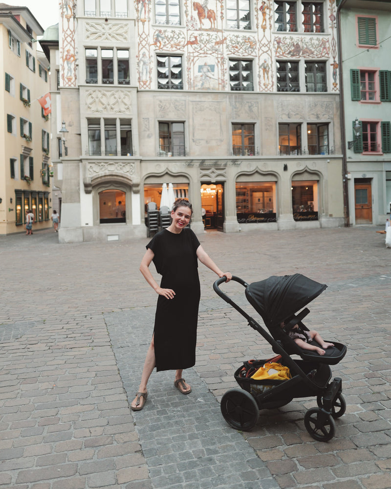 Maternity & Nursing T-Shirt Dress | Easy Breastfeeding Access via Open Sleeves